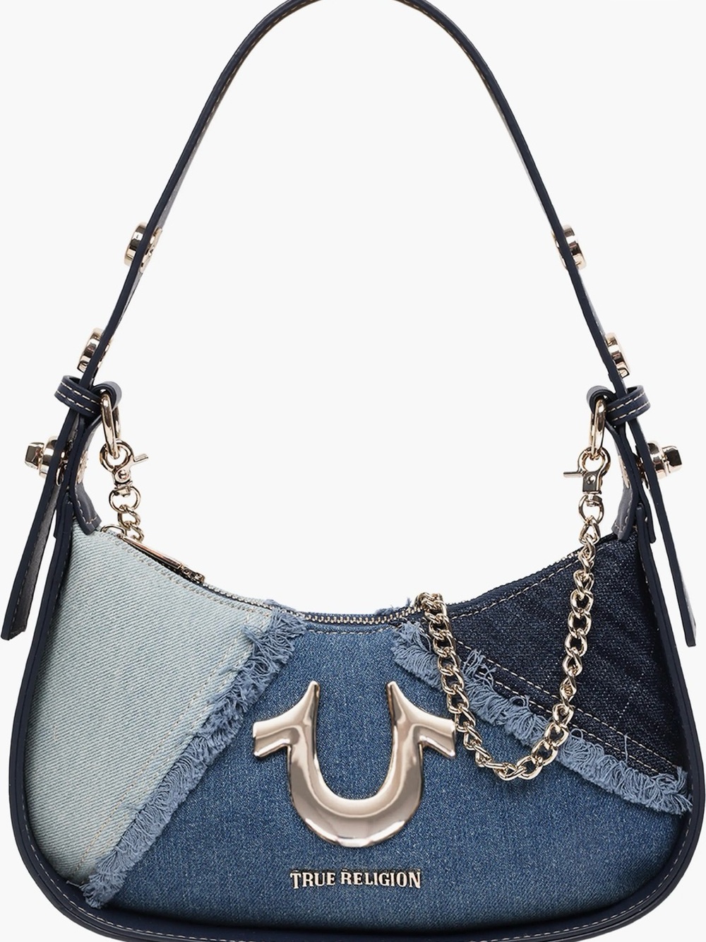 🐬 NWT Y2K True Religion Patchwork Denim Shoulder Bag in Blue